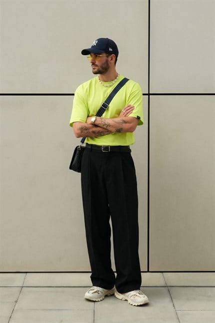 Erkek Base Oversize Lime Yeşili T-Shirt