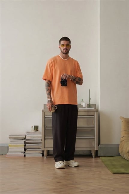 Erkek Base Oversize Şeftali T-Shirt