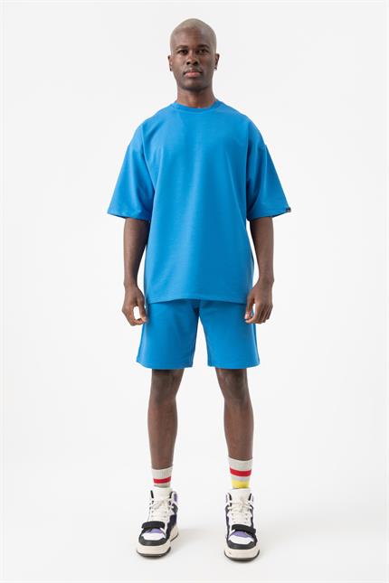 Erkek Base Saks Mavi Şort