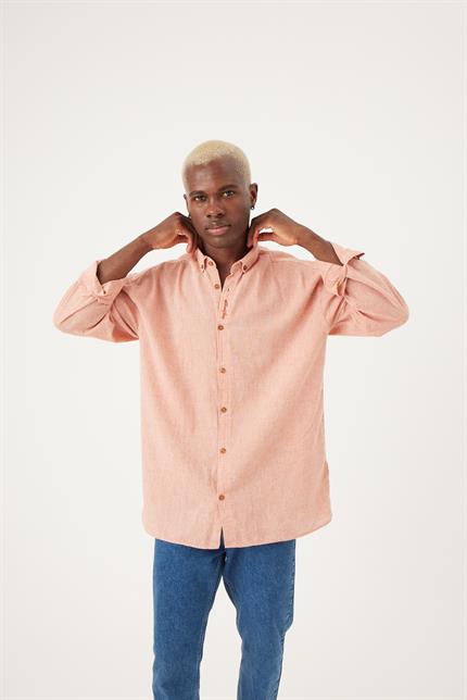 Erkek Base Somon Keten Gömlek