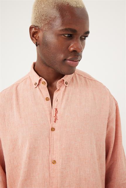 Erkek Base Somon Keten Gömlek