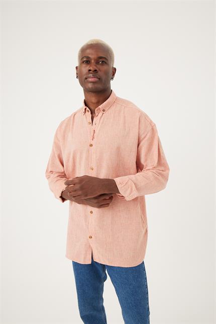 Erkek Base Somon Keten Gömlek