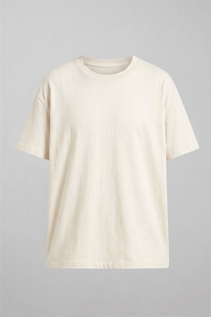 Erkek Kısa Kollu Basic Kırık Beyaz T-Shirt