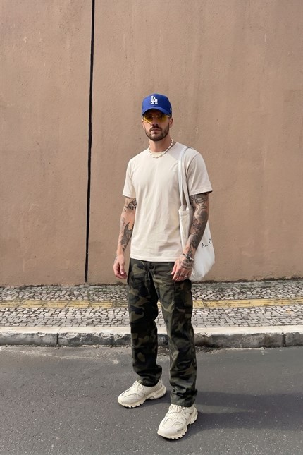 Erkek Basic Krem T-Shirt