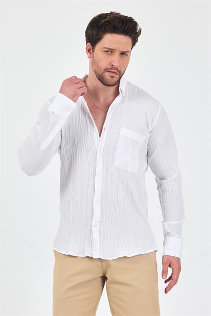 Erkek Beyaz Krinkıl Gömlek