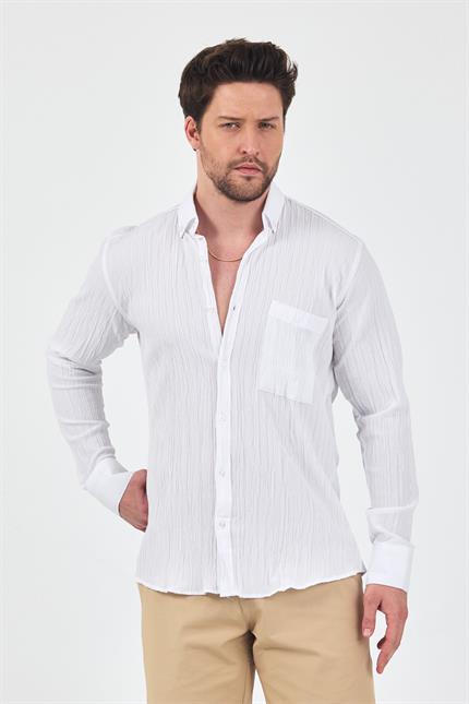 Erkek Beyaz Krinkıl Gömlek