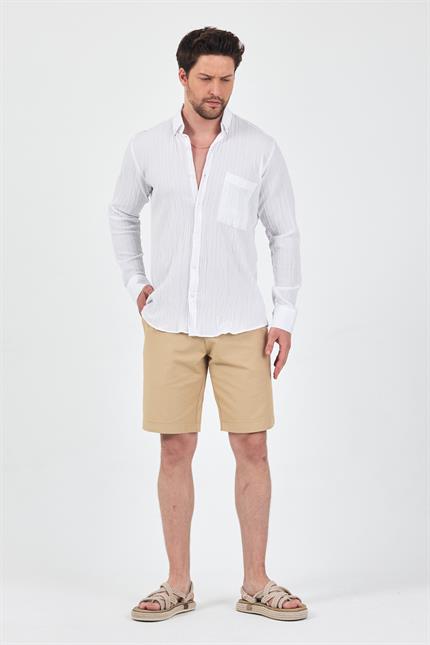 Erkek Beyaz Krinkıl Gömlek