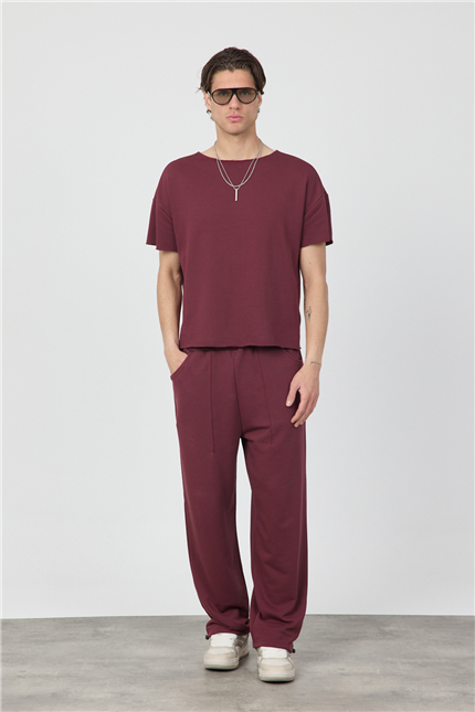 Erkek Blank Bordo Ayarlanabilir Paça Eşofman Alt