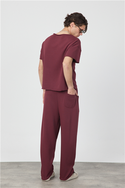 Erkek Blank Bordo Ayarlanabilir Paça Eşofman Alt