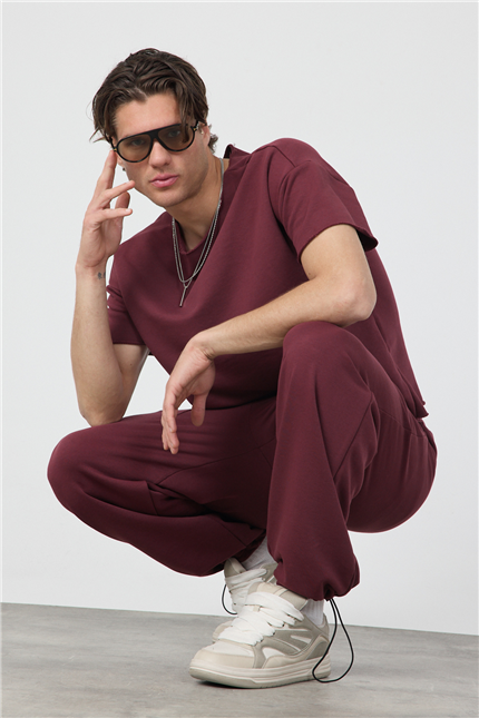 Erkek Blank Bordo Ayarlanabilir Paça Eşofman Alt