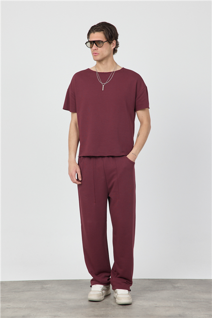 Erkek Blank Boxy Bordo T-Shirt
