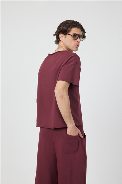 Erkek Blank Boxy Bordo T-Shirt