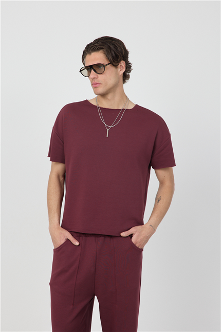 Erkek Blank Boxy Bordo T-Shirt