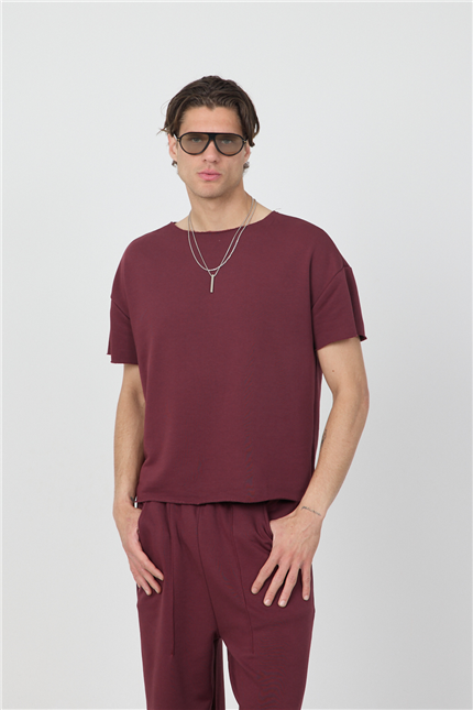 Erkek Blank Boxy Bordo T-Shirt