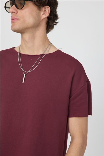 Erkek Blank Boxy Bordo T-Shirt