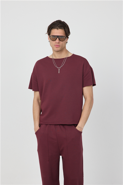 Erkek Blank Boxy Bordo T-Shirt