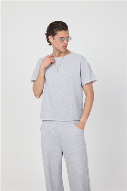 Erkek Blank Boxy Gri T-Shirt
