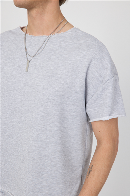 Erkek Blank Boxy Gri T-Shirt