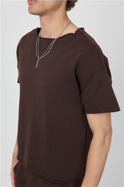 Erkek Blank Boxy Kahverengi T-Shirt
