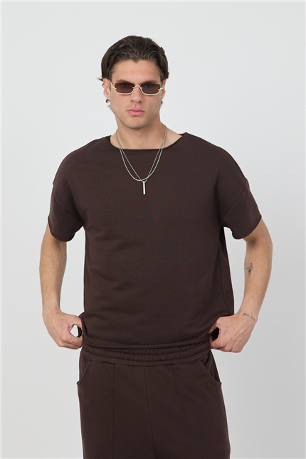 Erkek Blank Boxy Kahverengi T-Shirt