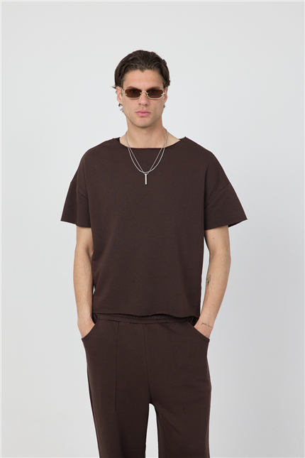 Erkek Blank Boxy Kahverengi T-Shirt