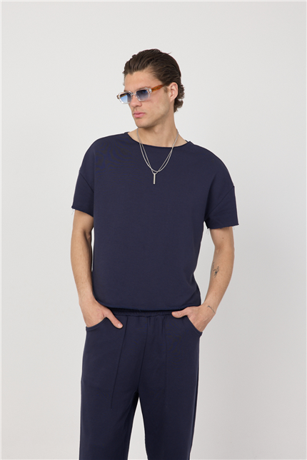 Erkek Blank Boxy Lacivert T-Shirt