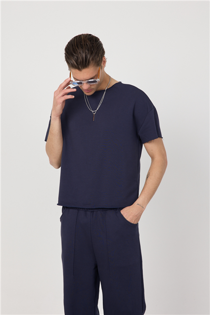 Erkek Blank Boxy Lacivert T-Shirt