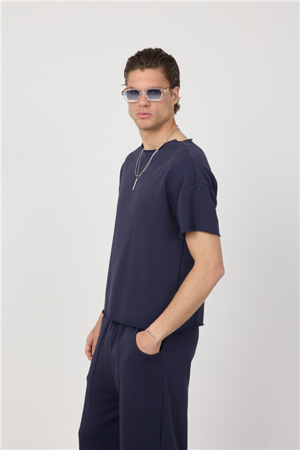 Erkek Blank Boxy Lacivert T-Shirt
