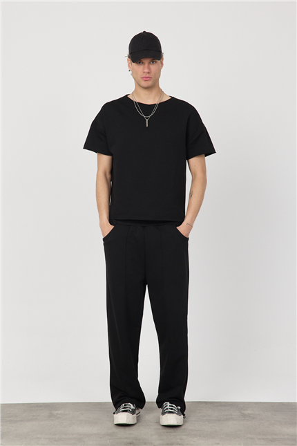 Erkek Blank Boxy Siyah T-Shirt
