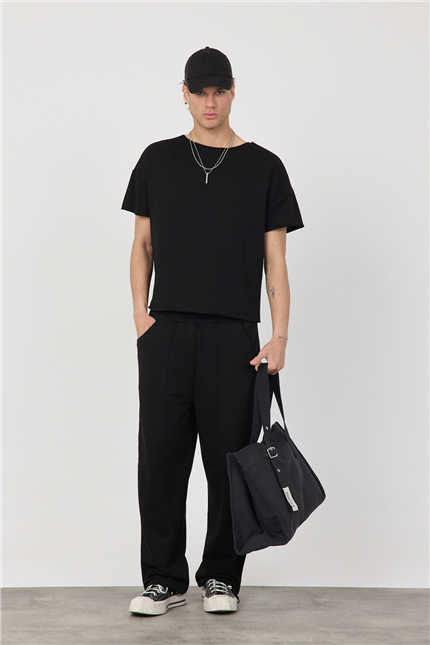 Erkek Blank Boxy Siyah T-Shirt