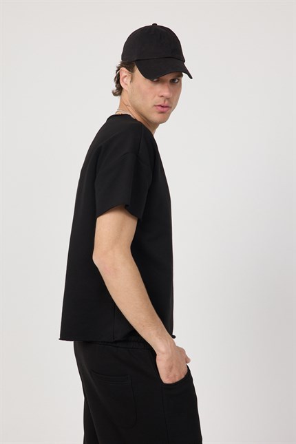 Erkek Blank Boxy Siyah T-Shirt