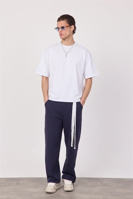 Erkek Blank Lacivert Ayarlanabilir Paça Baggy Eşofman Altı