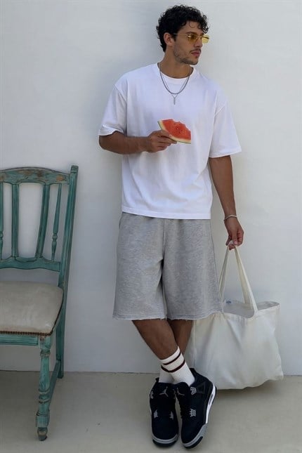 Erkek Blank Oversize Beyaz T-Shirt
