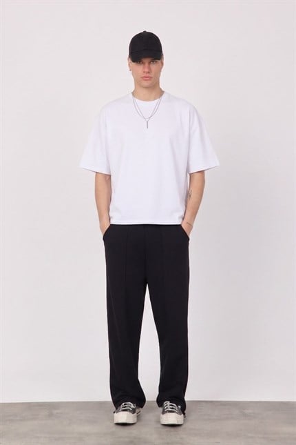 Erkek Blank Siyah Ayarlanabilir Paça Baggy Eşofman Altı