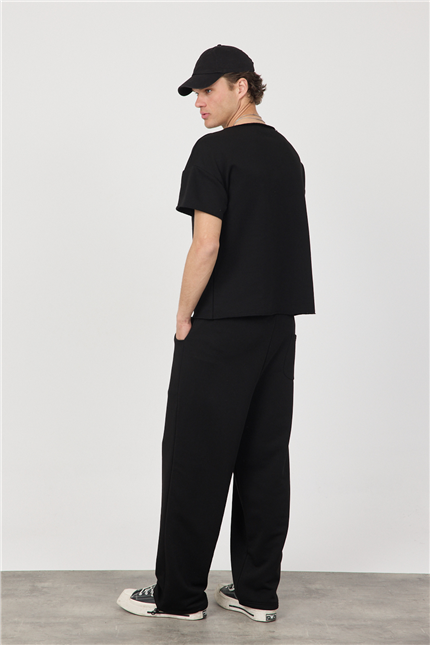 Erkek Blank Siyah Ayarlanabilir Paça Eşofman Altı