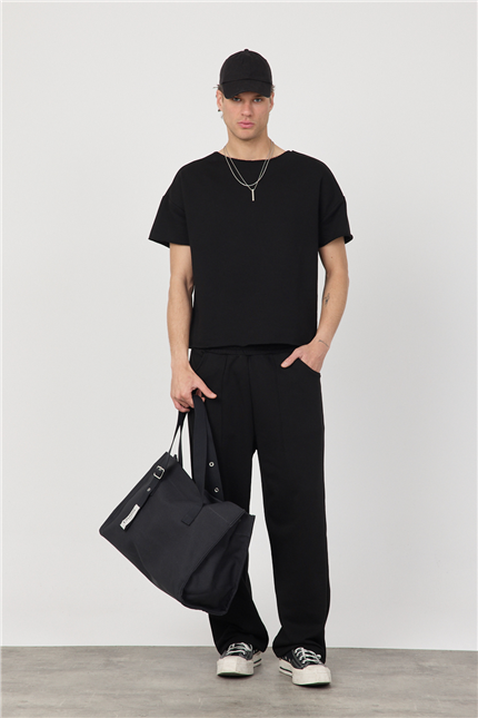 Erkek Blank Siyah Ayarlanabilir Paça Eşofman Altı