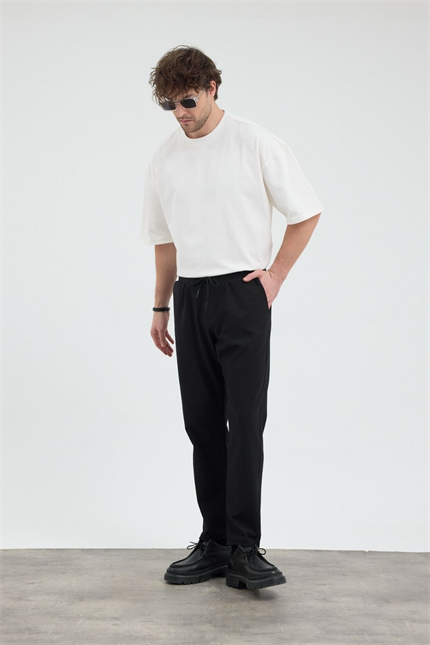 Erkek Boru Paça Siyah Jogger Pantolon