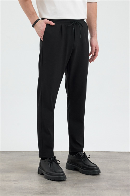 Erkek Boru Paça Siyah Jogger Pantolon