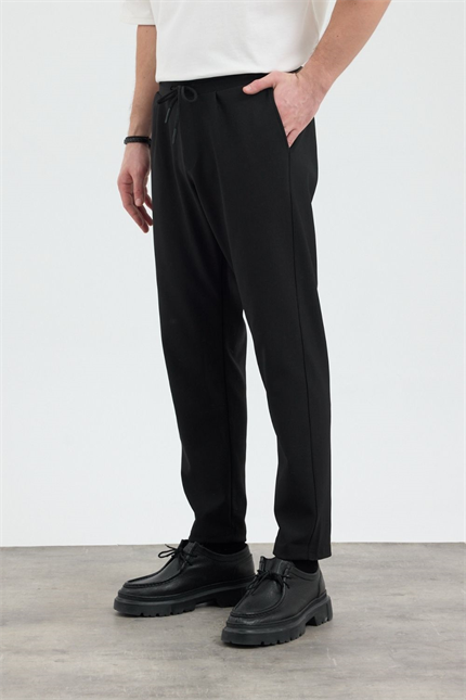 Erkek Boru Paça Siyah Jogger Pantolon