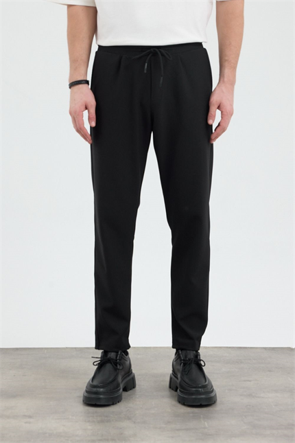 Erkek Boru Paça Siyah Jogger Pantolon