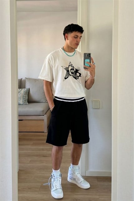Erkek Boxy Chaos Beyaz Premium T-Shirt