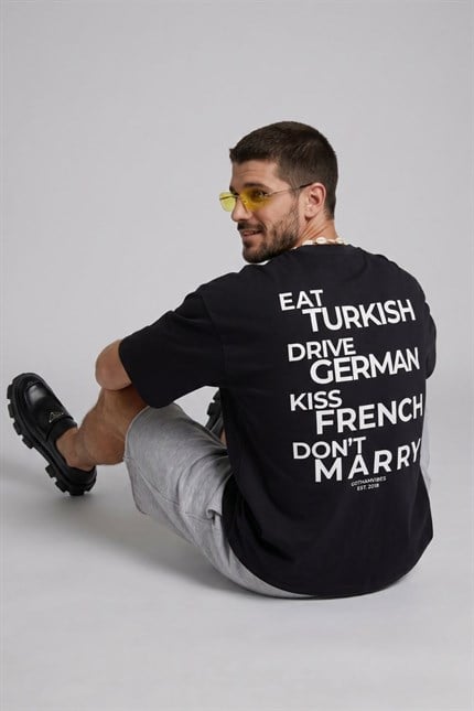 Erkek Boxy Marry Siyah Premium T-Shirt