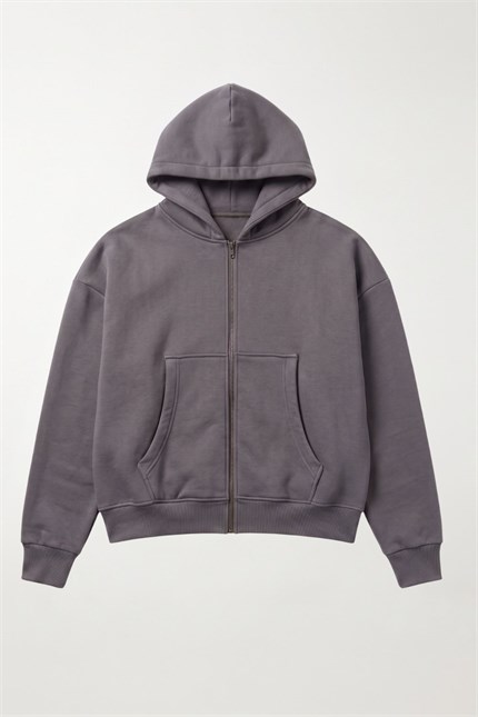 Erkek Boxy Oversize Fermuarlı Chill Antrasit Sweatshirt