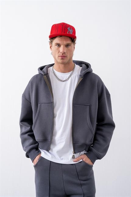 Erkek Boxy Oversize Fermuarlı Chill Antrasit Sweatshirt