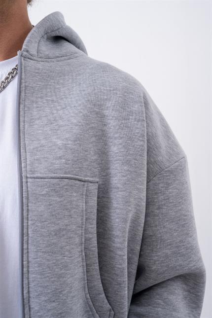 Erkek Boxy Oversize Fermuarlı Chill Gri Sweatshirt