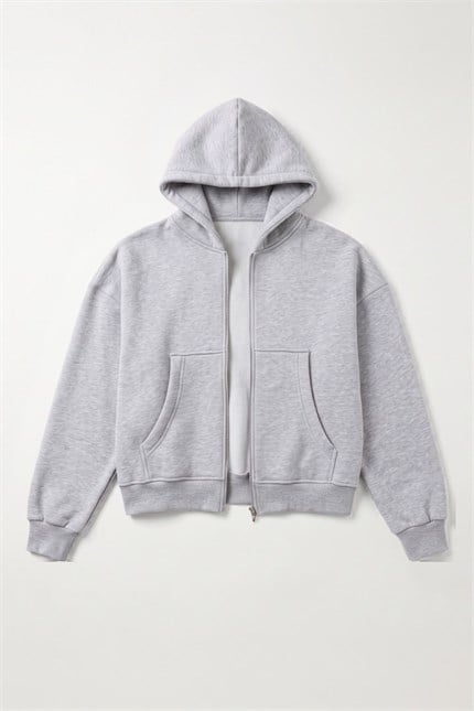 Erkek Boxy Oversize Fermuarlı Chill Gri Sweatshirt
