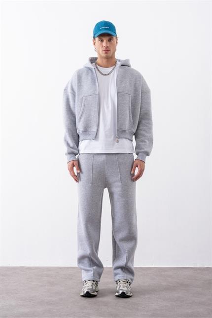 Erkek Boxy Oversize Fermuarlı Chill Gri Sweatshirt