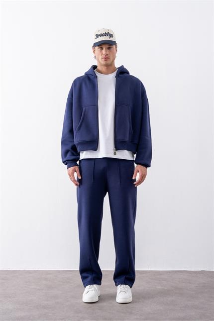 Erkek Boxy Oversize Fermuarlı Chill Lacivert Sweatshirt