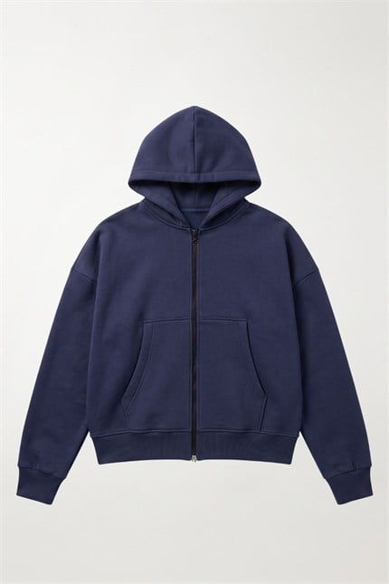 Erkek Boxy Oversize Fermuarlı Chill Lacivert Sweatshirt
