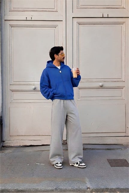 Erkek Boxy Oversize Fermuarlı Chill Saks Sweatshirt